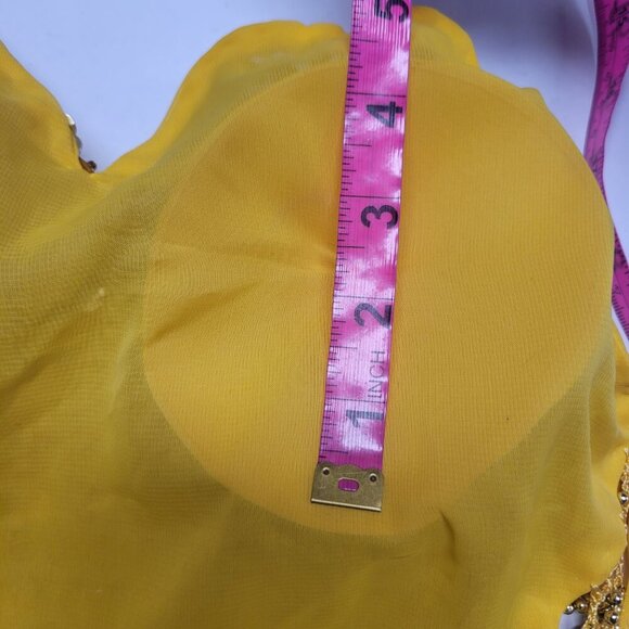 Yellow Sequin Halter Crop Top Silver Sequin Backless Belly Dancing Tops NEW - Picture 8 of 12
